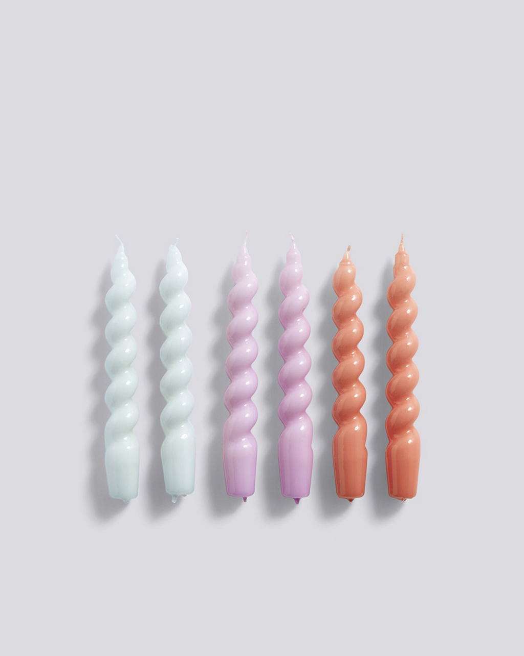 CANDLE SPIRAL / 6 PCS / ICE BLUE, LILAC, APRICOT